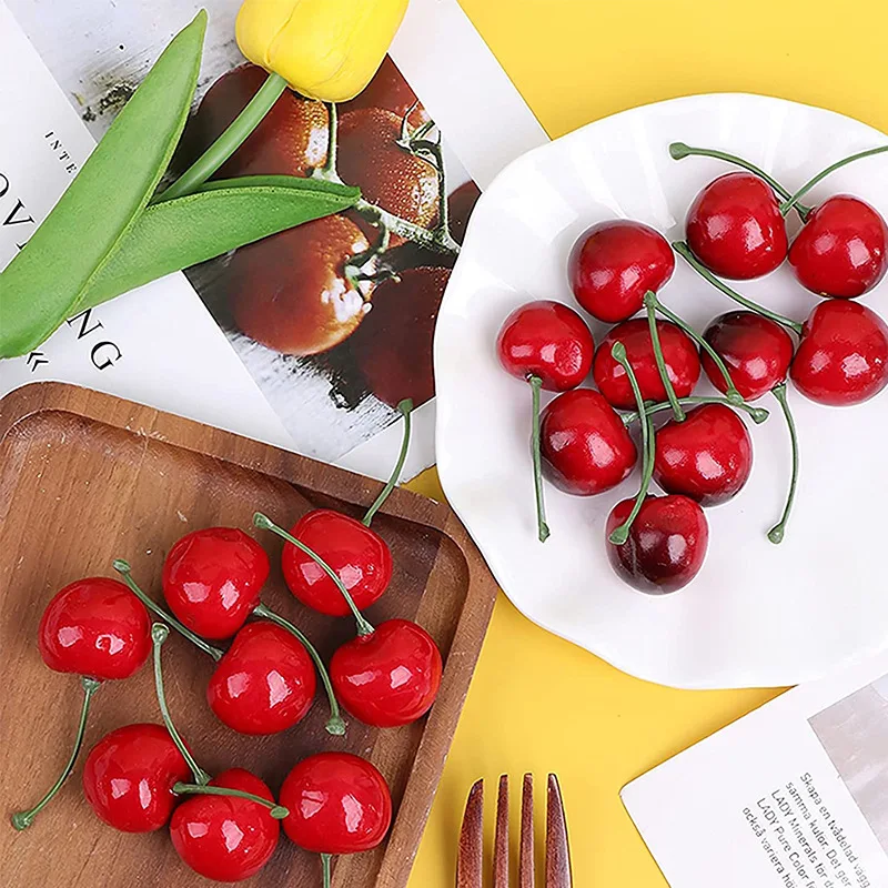 Photography Of Food - 30 ชิ้นปลอมเชอร์รี่จําลองเชอร์รี่เครื่องประดับหัตถกรรมประดิษฐ์ผลไม้อาหารการถ่ายภาพ Props Party Decor ตกแต่งบ้าน